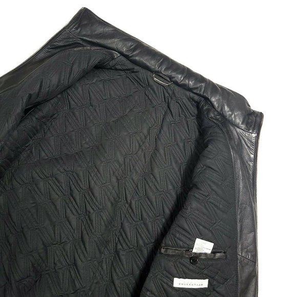 Versace (IT56/L) Collection Essential Leather Bomber Jacket - Black Lamb Mint - Picture 3 of 6